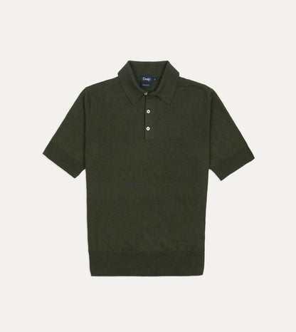 Drake's Olive Knitted Linen-Cotton Short-Sleeve Polo Shirt