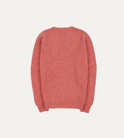 Drake's Pink Brushed Shetland Crew Neck Jumper