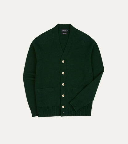 Drake's Dark Green Lambswool 6 Button Cardigan