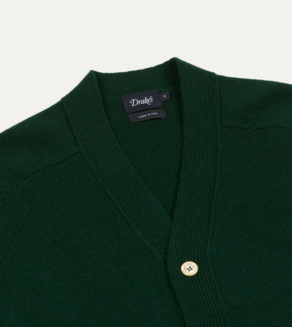 Drake's Dark Green Lambswool 6 Button Cardigan