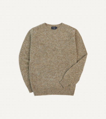 Drake's Camel Brushed Shetland Crew Neck Jumper