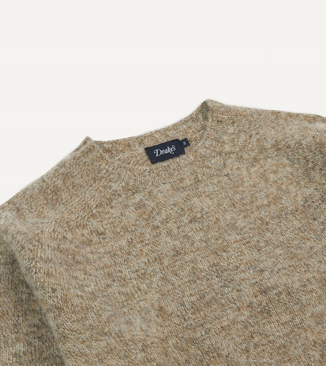 Drake's Camel Brushed Shetland Crew Neck Jumper