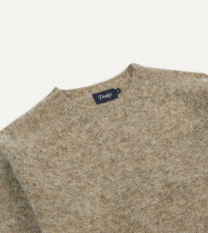 Drake's Camel Brushed Shetland Crew Neck Jumper