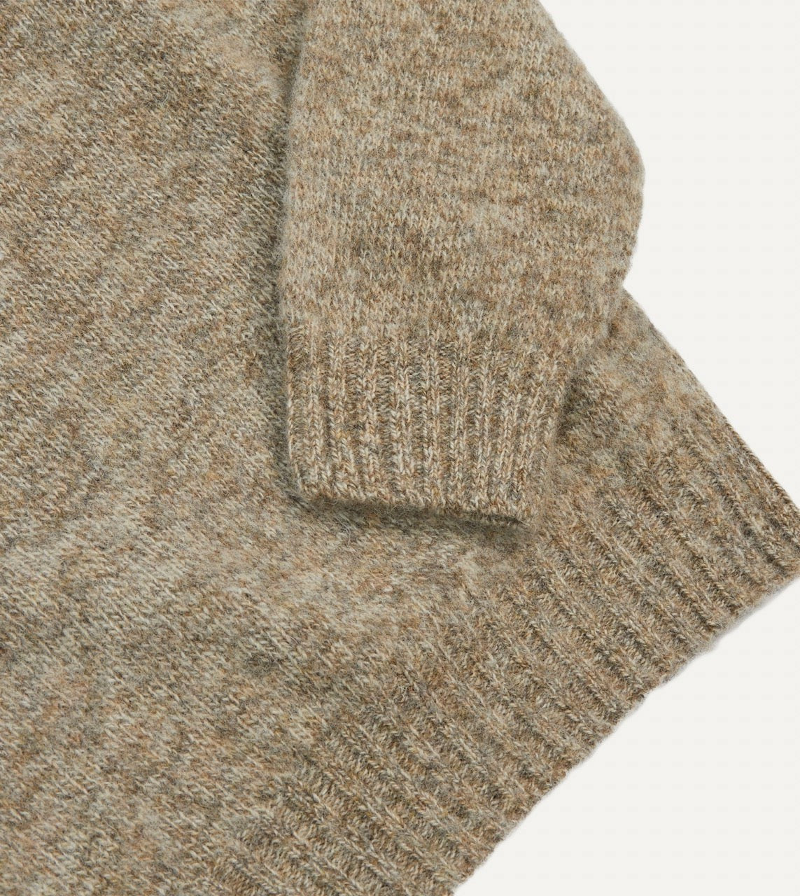Drake's Camel Brushed Shetland Crew Neck Jumper