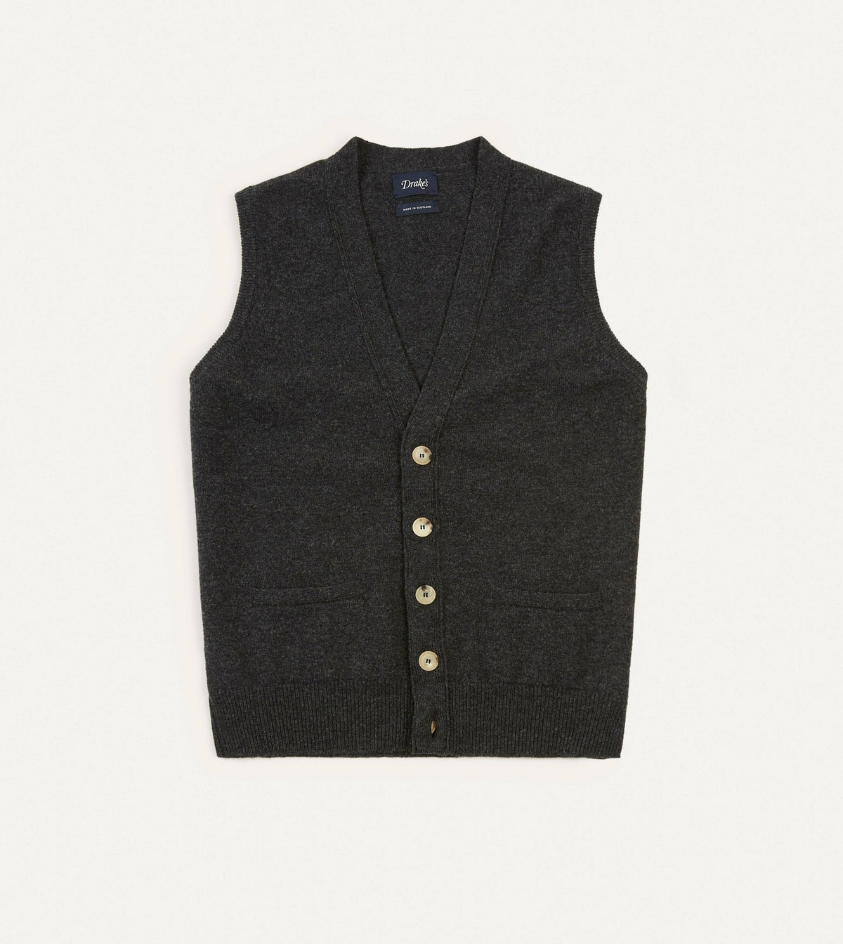 Drake's Charcoal Lambswool Sleeveless Cardigan