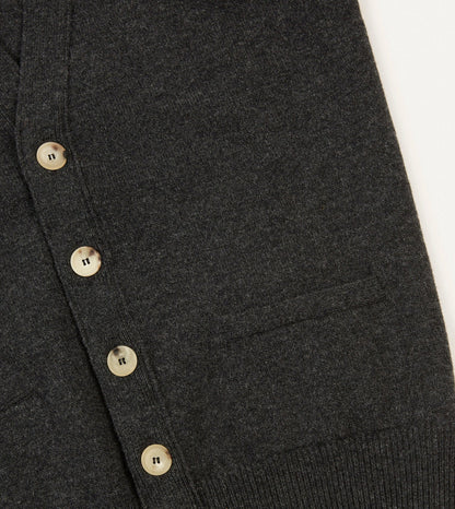Drake's Charcoal Lambswool Sleeveless Cardigan