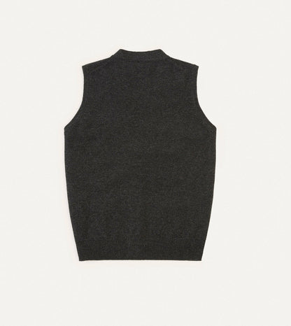 Drake's Charcoal Lambswool Sleeveless Cardigan