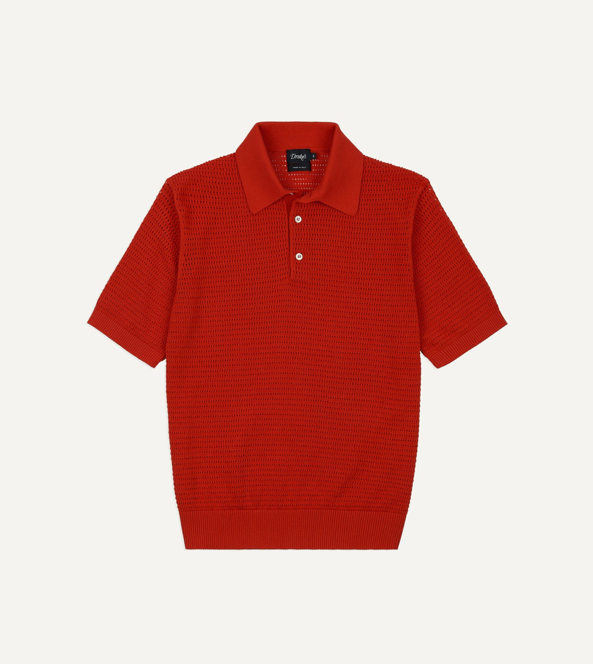 Drake's Red Waffle Knit Cotton Short-Sleeve Polo Shirt