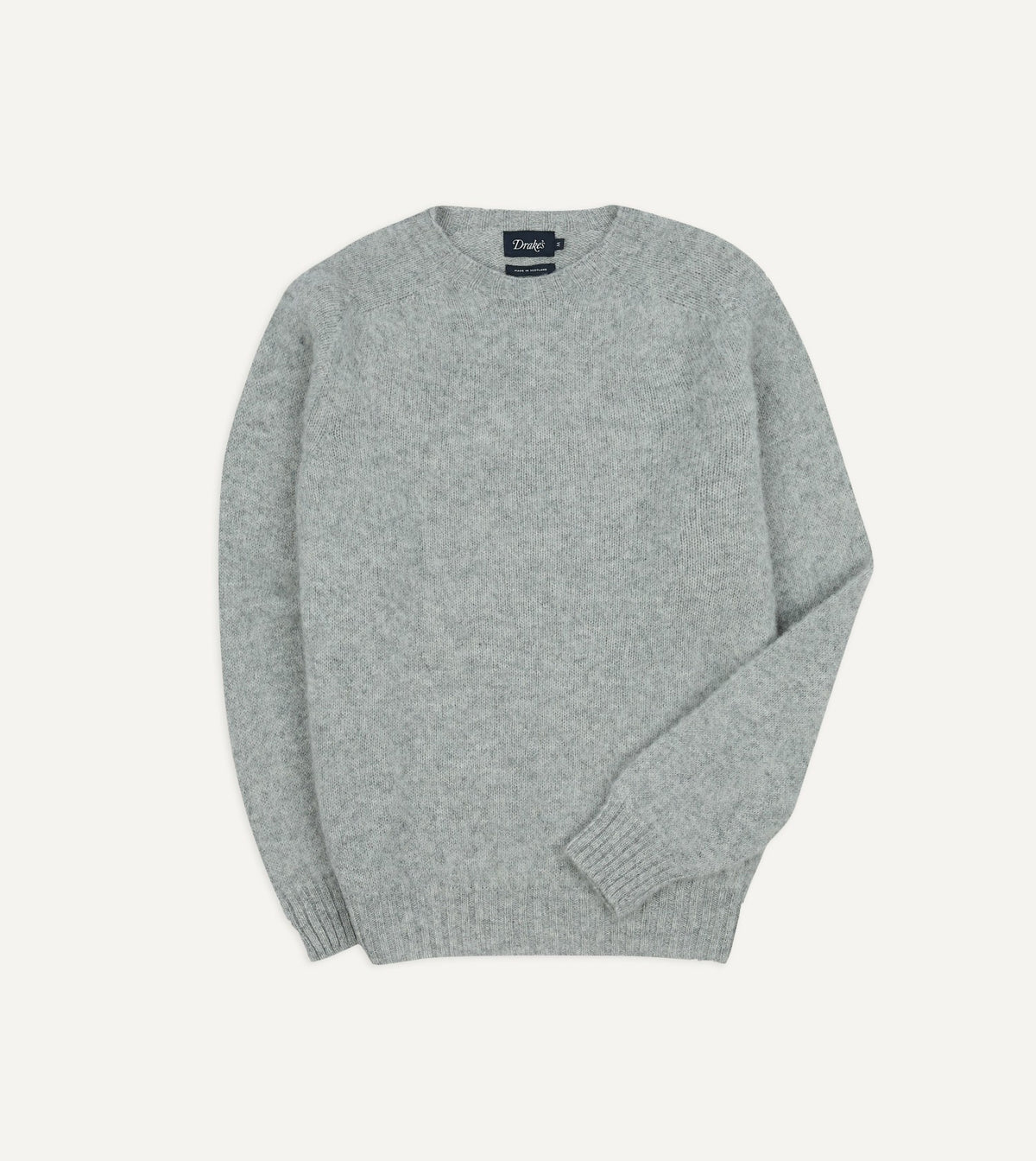 Drake's Light Grey Brushed Shetland Crew Neck Jumper