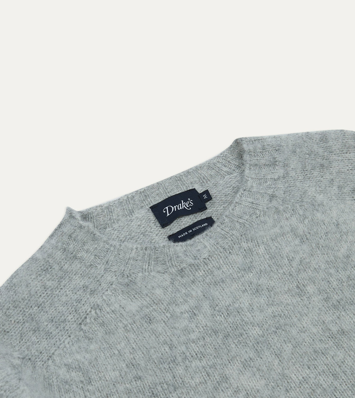 Drake's Light Grey Brushed Shetland Crew Neck Jumper