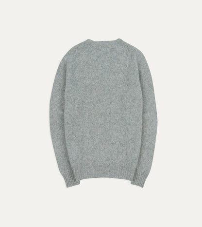 Drake's Light Grey Brushed Shetland Crew Neck Jumper