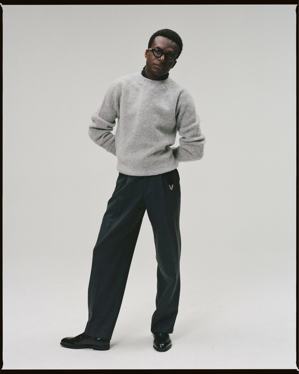 Drake's Light Grey Brushed Shetland Crew Neck Jumper