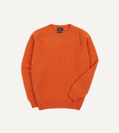 Drake's Orange Brushed Shetland Crew Neck Jumper