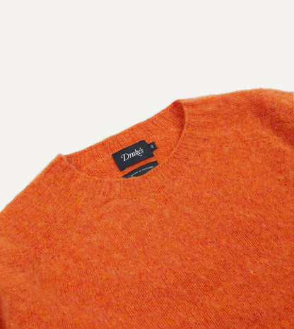 Drake's Orange Brushed Shetland Crew Neck Jumper