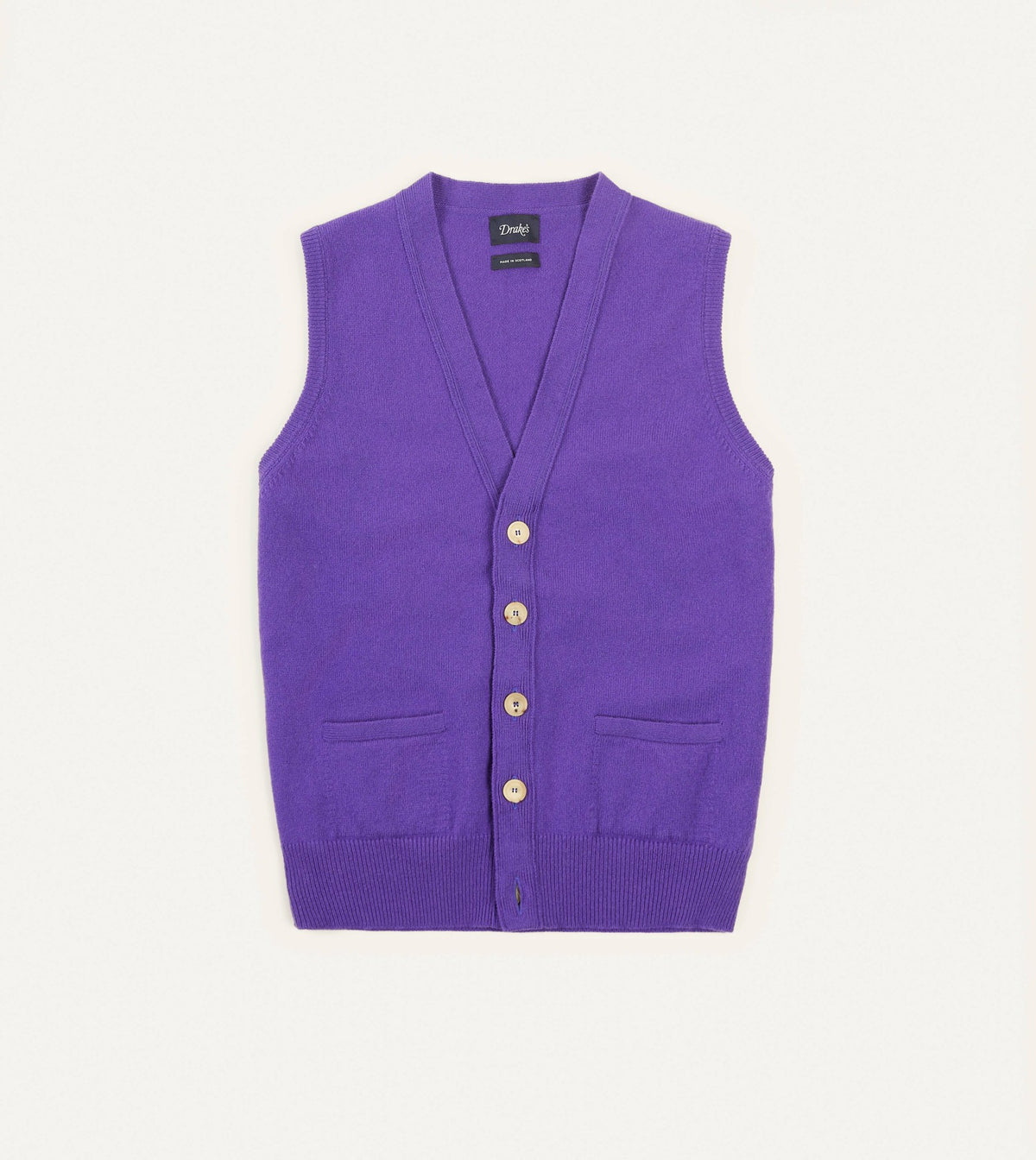 Drake's Purple Lambswool Sleeveless Cardigan