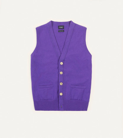 Drake's Purple Lambswool Sleeveless Cardigan