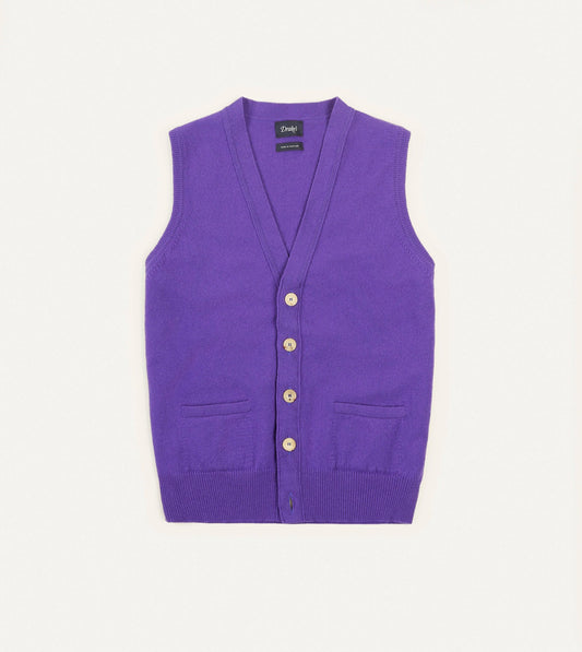 Drake's Purple Lambswool Sleeveless Cardigan