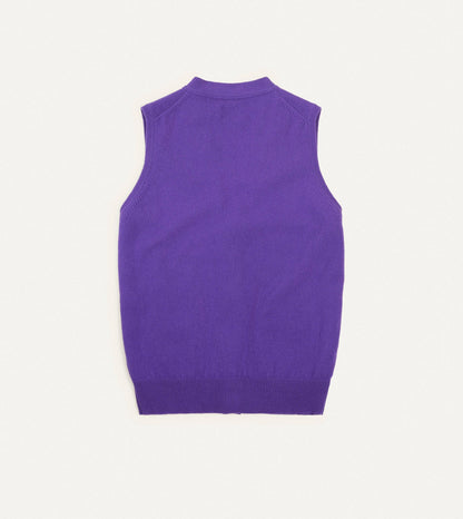 Drake's Purple Lambswool Sleeveless Cardigan