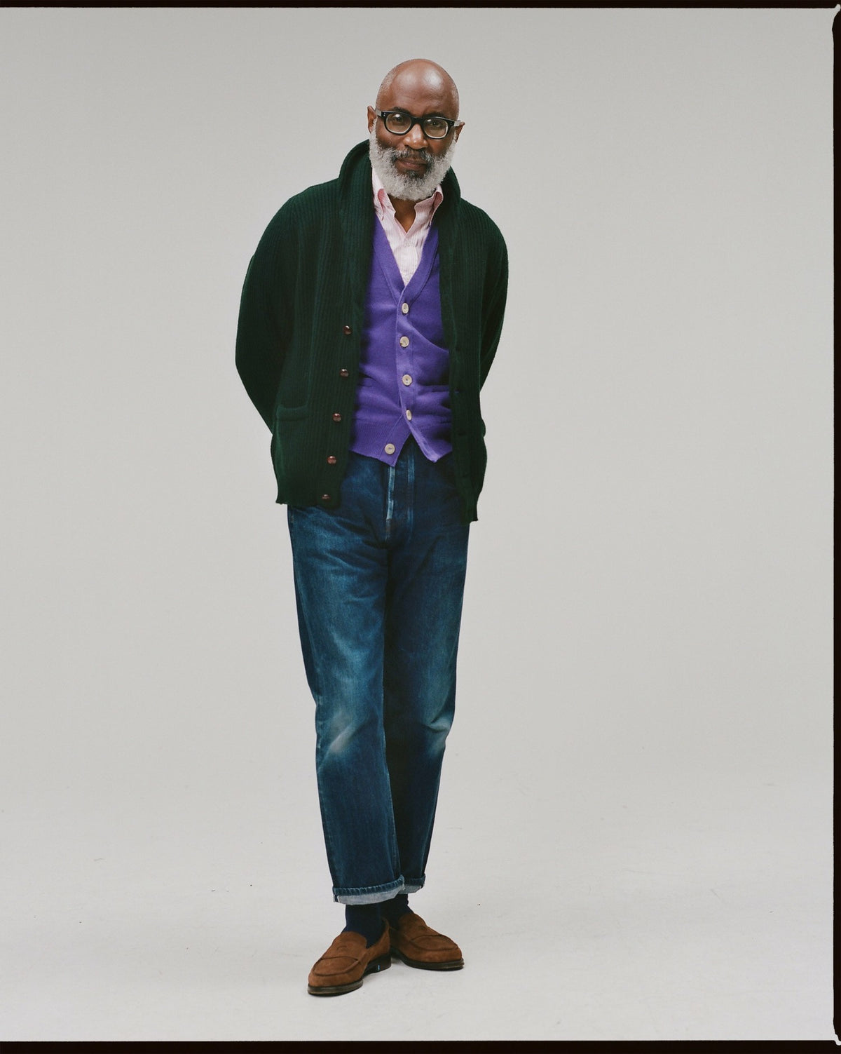 Drake's Purple Lambswool Sleeveless Cardigan