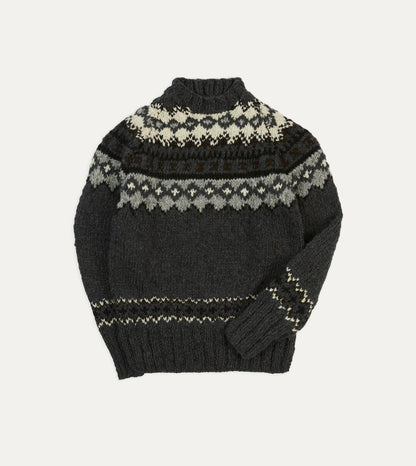 Drake's Chamula Grey Fairisle Merino Jumper