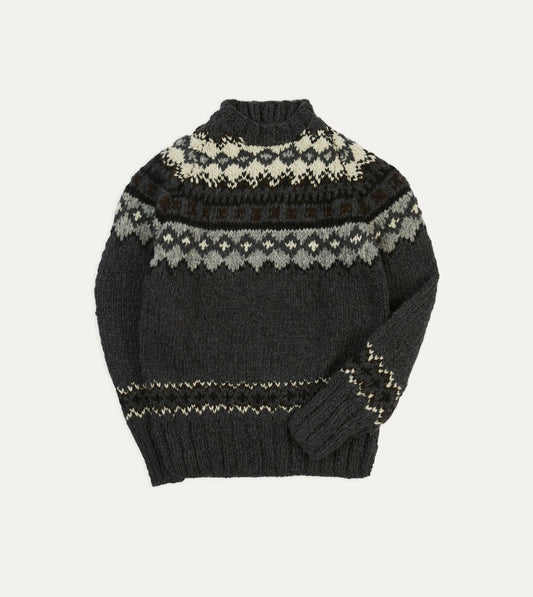 Drake's Chamula Grey Fairisle Merino Jumper