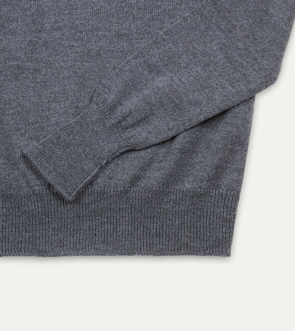 Drake's Grey Melange Merino Crew Neck Jumper