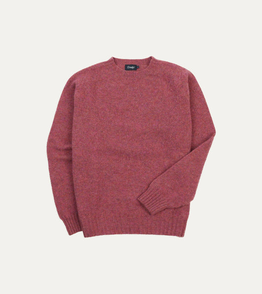 Drake's Mulberry Brushed Shetland Crew Neck Jumper