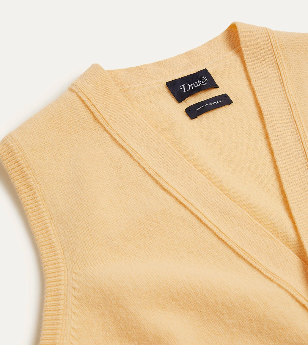 Drake's Yellow Lambswool Sleeveless Cardigan