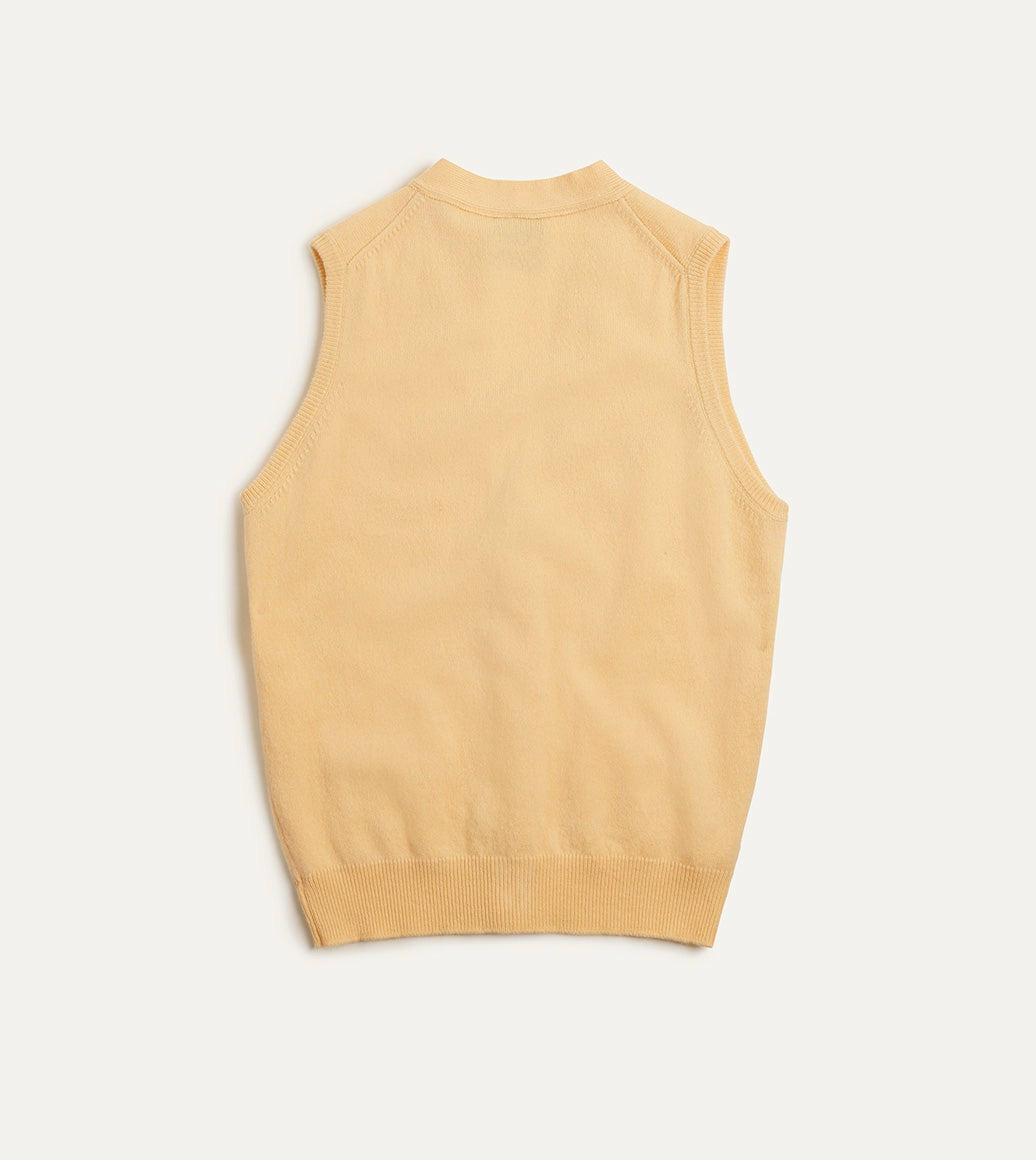 Drake's Yellow Lambswool Sleeveless Cardigan