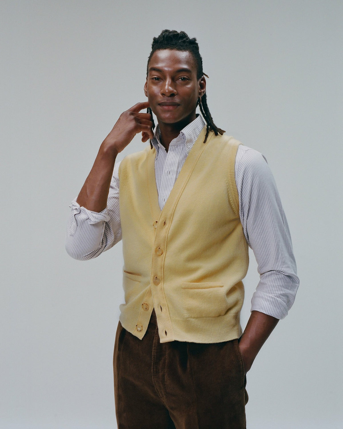 Drake's Yellow Lambswool Sleeveless Cardigan