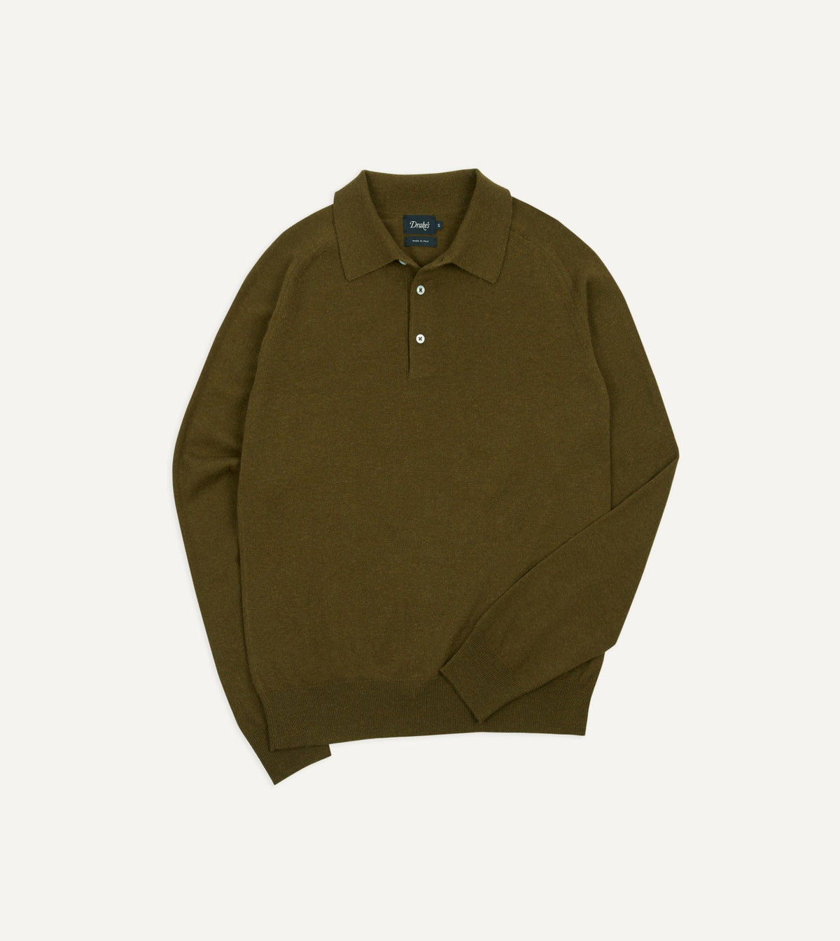 Drake's Olive Alpaca Wool Knitted Polo
