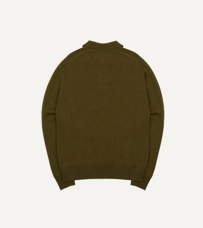 Drake's Olive Alpaca Wool Knitted Polo