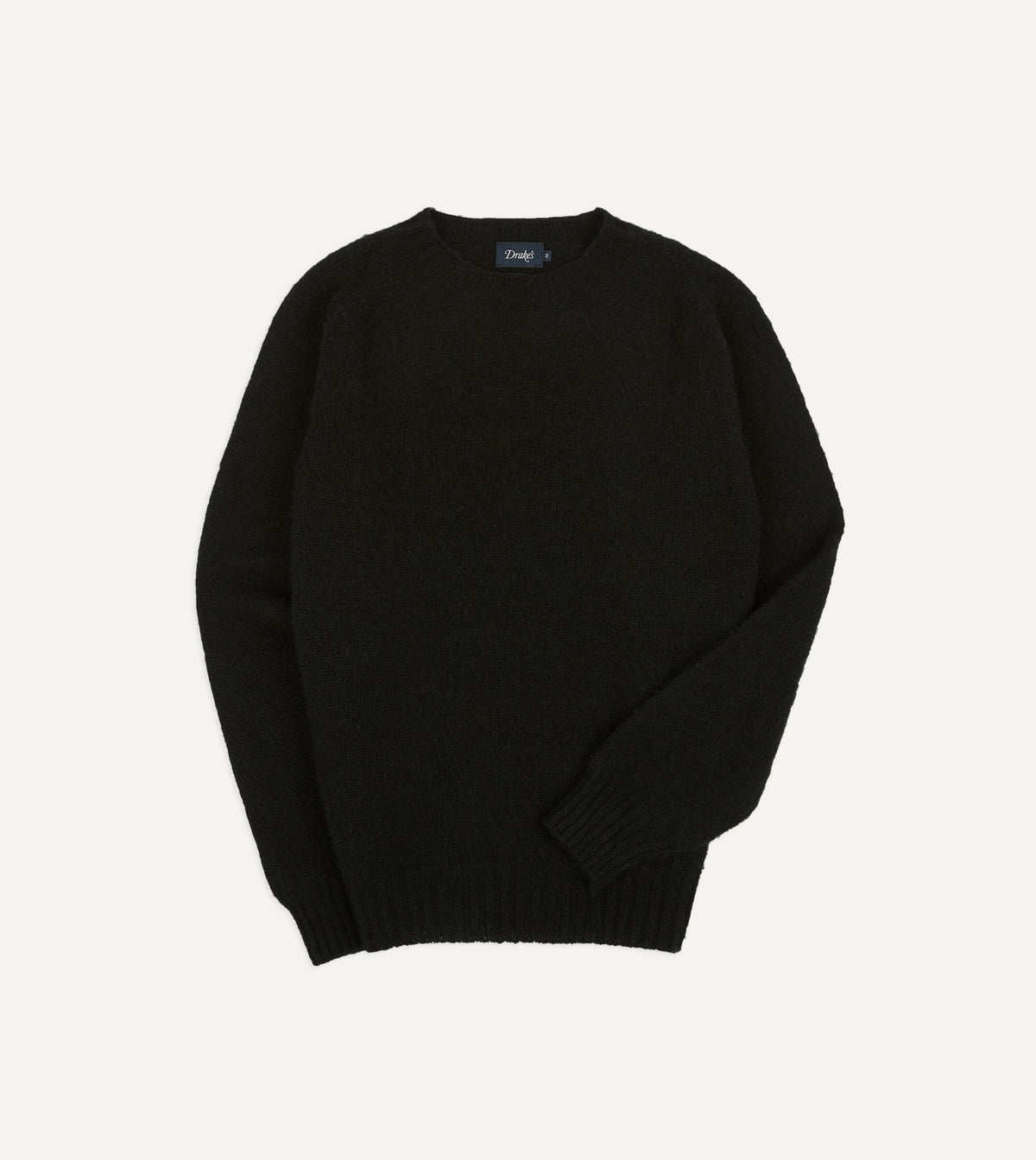Drake's Black Brushed Shetland Crew Neck Jumper