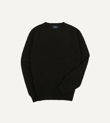 Drake's Black Brushed Shetland Crew Neck Jumper