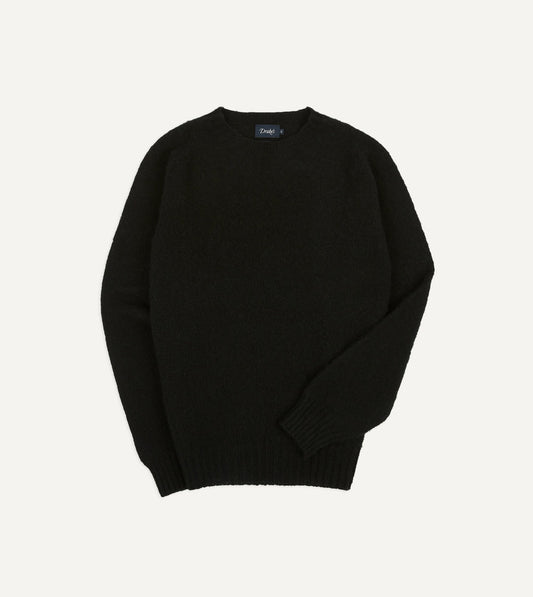 Drake's Black Brushed Shetland Crew Neck Jumper