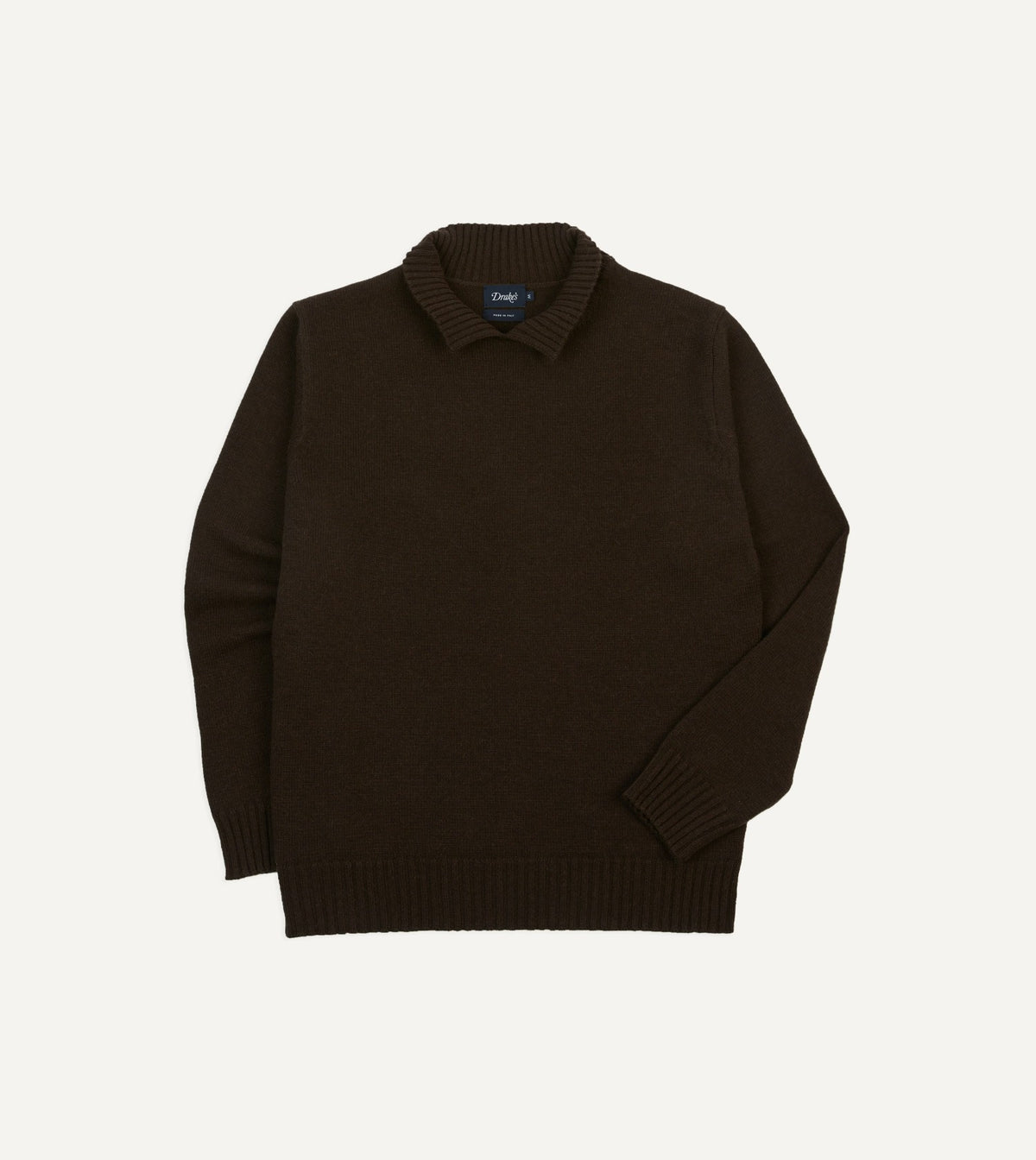 Drake's Brown Alpaca Lambswool Ribbed Integral Collar Jumper