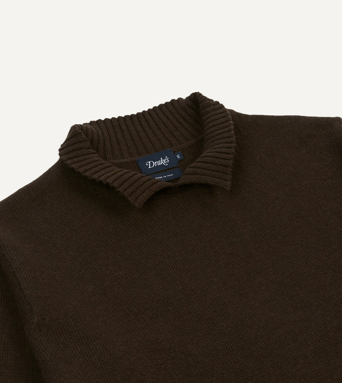Drake's Brown Alpaca Lambswool Ribbed Integral Collar Jumper