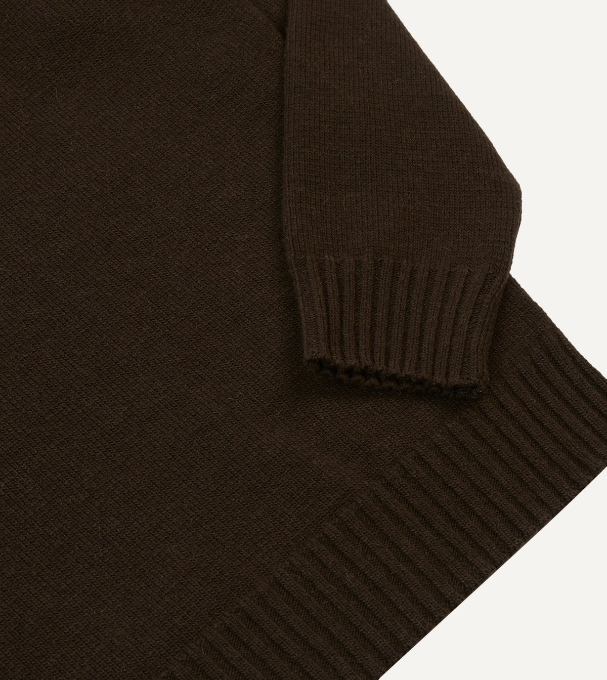 Drake's Brown Alpaca Lambswool Ribbed Integral Collar Jumper