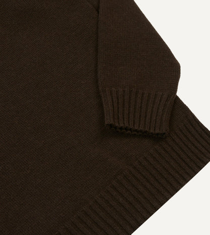 Drake's Brown Alpaca Lambswool Ribbed Integral Collar Jumper