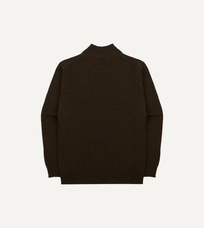 Drake's Brown Alpaca Lambswool Ribbed Integral Collar Jumper