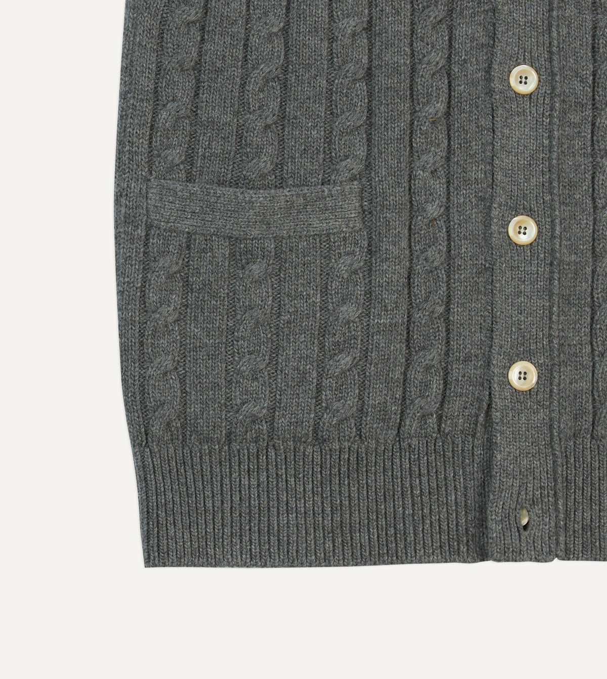 Drake's Grey Alpaca Lambswool Cable Knit Sleeveless Cardigan