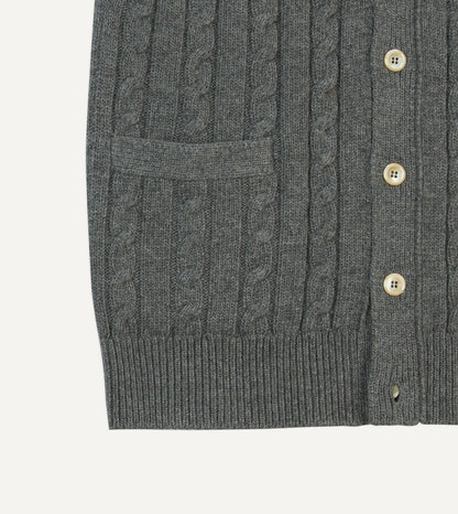 Drake's Grey Alpaca Lambswool Cable Knit Sleeveless Cardigan