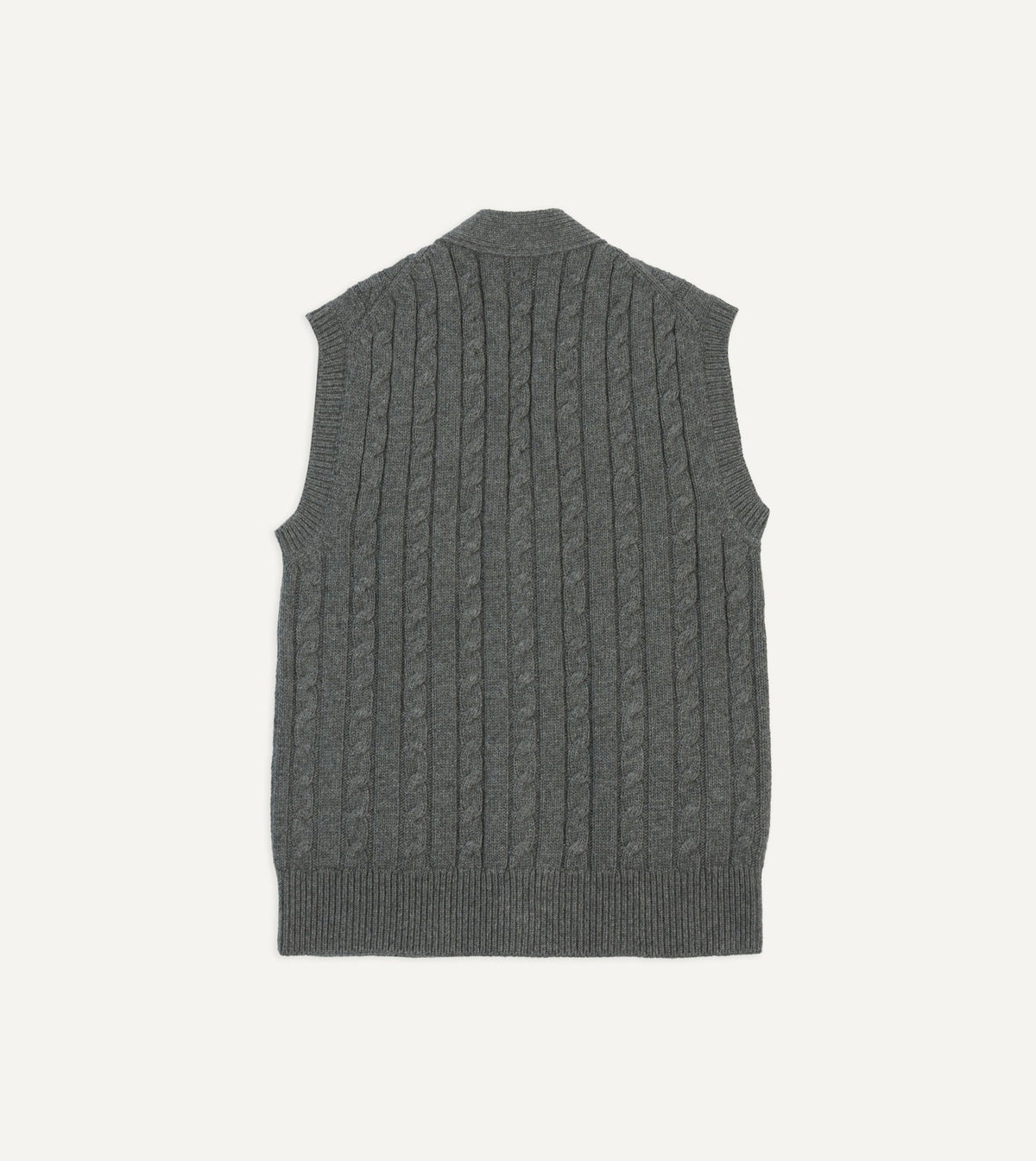 Drake's Grey Alpaca Lambswool Cable Knit Sleeveless Cardigan