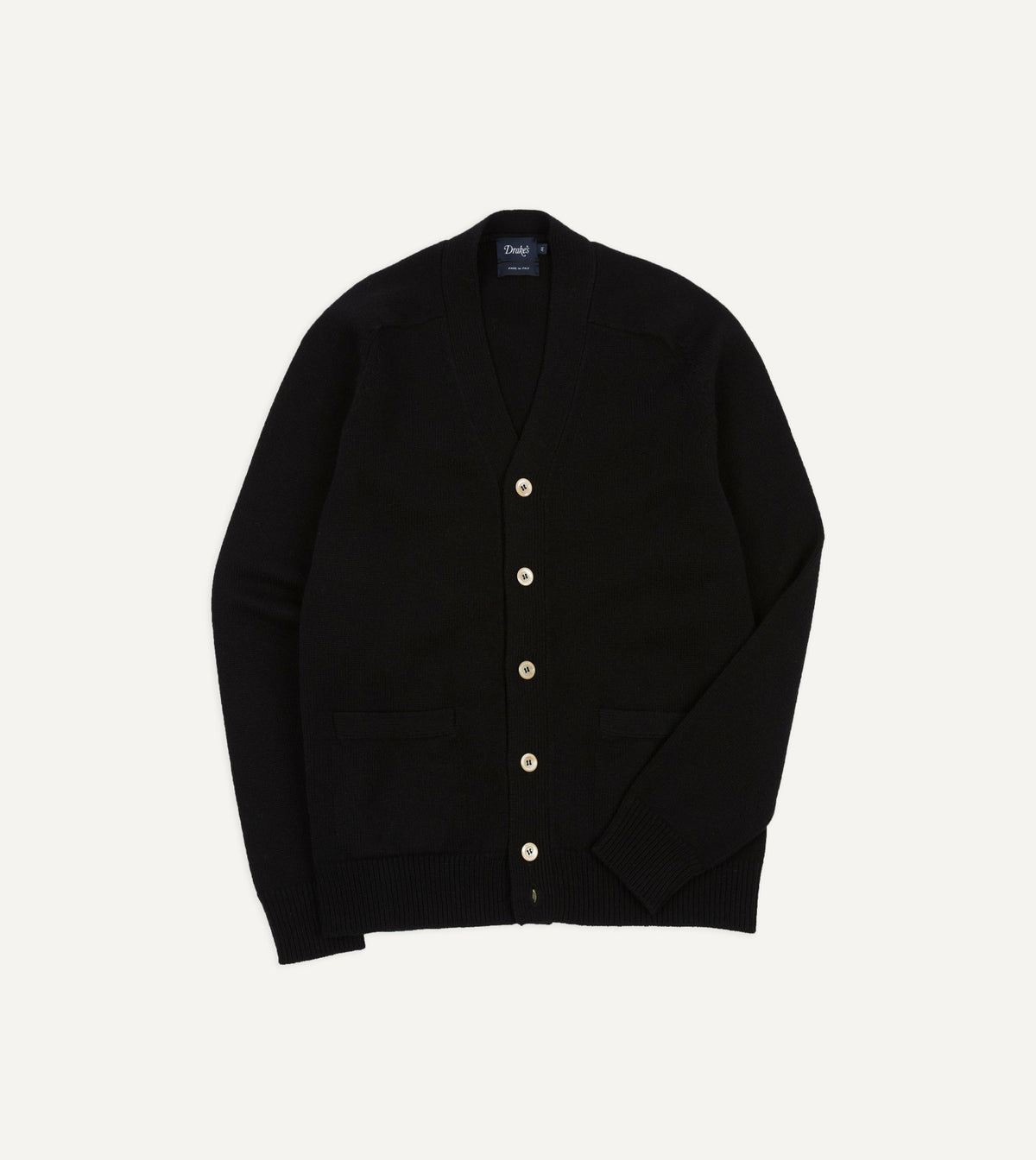 Drake's Black Lambswool 6 Button Cardigan