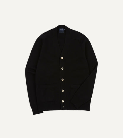 Drake's Black Lambswool 6 Button Cardigan