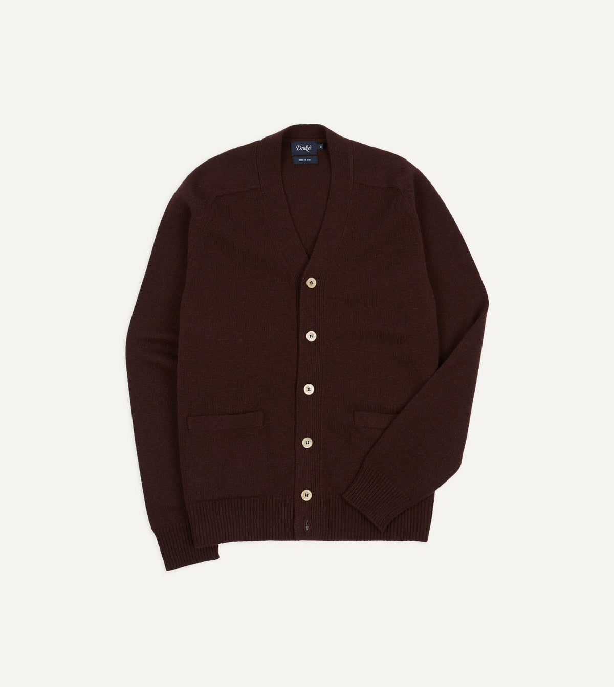 Drake's Dark Brown Lambswool 6 Button Cardigan