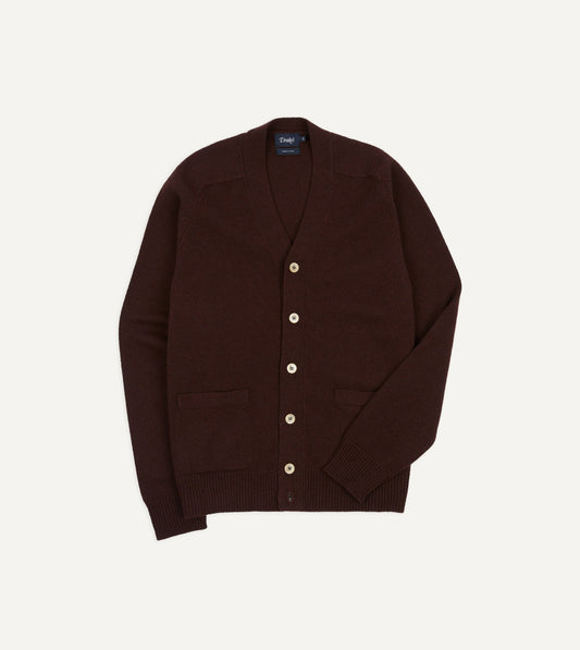 Drake's Dark Brown Lambswool 6 Button Cardigan