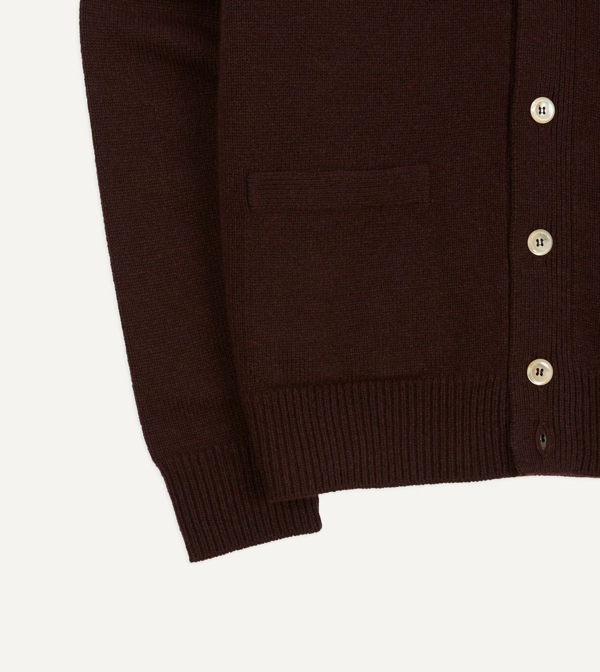 Drake's Dark Brown Lambswool 6 Button Cardigan