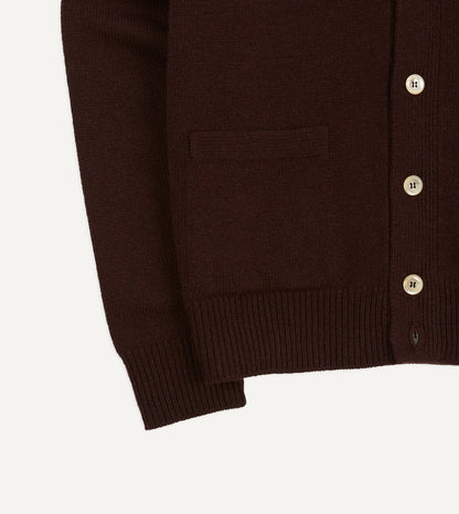 Drake's Dark Brown Lambswool 6 Button Cardigan