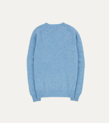 Drake's Sky Blue Brushed Shetland Crew Neck Jumper